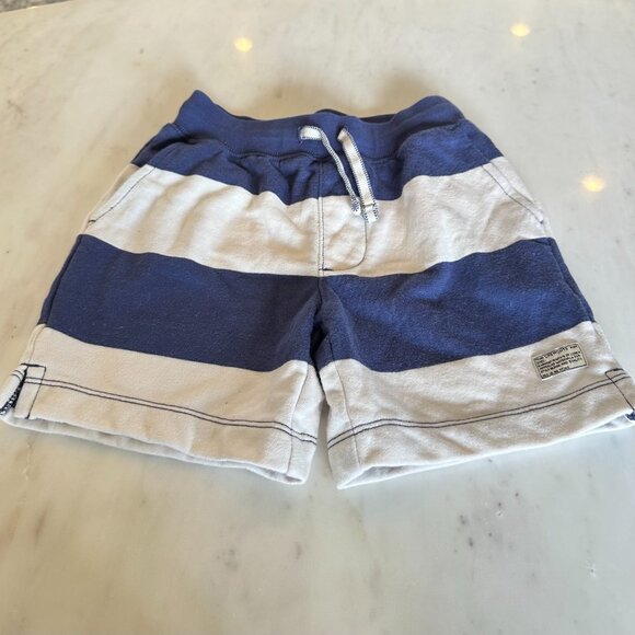Crewcuts Boys Size 5 Blue White Cotton Striped Drawstring Casual Rugby Shorts - Picture 1 of 5